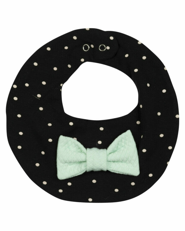Black Bib bow with white dots and green bow - WAUW CAPOW by Bangbang