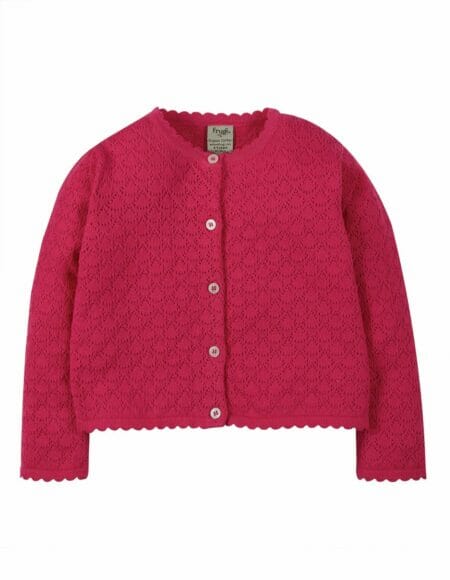 Rich pink Pea Pointelle knit Cardigan - Frugi