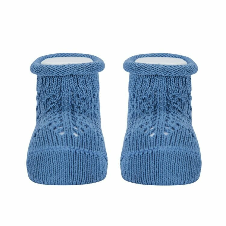 Baby warm cotton booties with front openwork Royal Blue - Cóndor