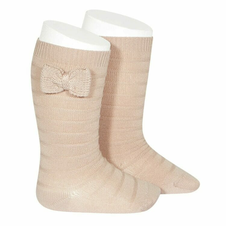 Girls knitted bow knee socks in old rose - Cóndor