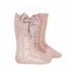 Girls openwork bow knee socks Pale pink - Cóndor