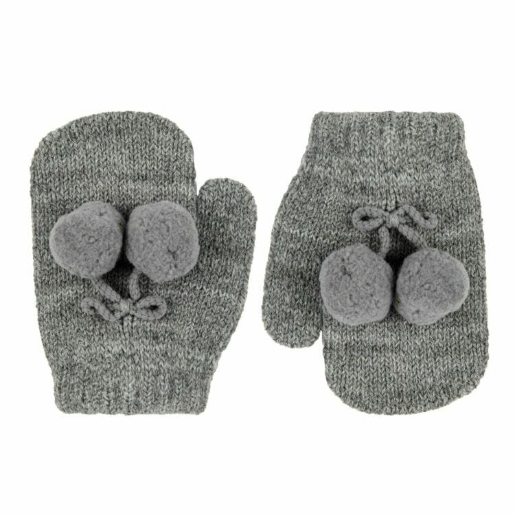 Grey mittens for kids with pom poms - Cóndor
