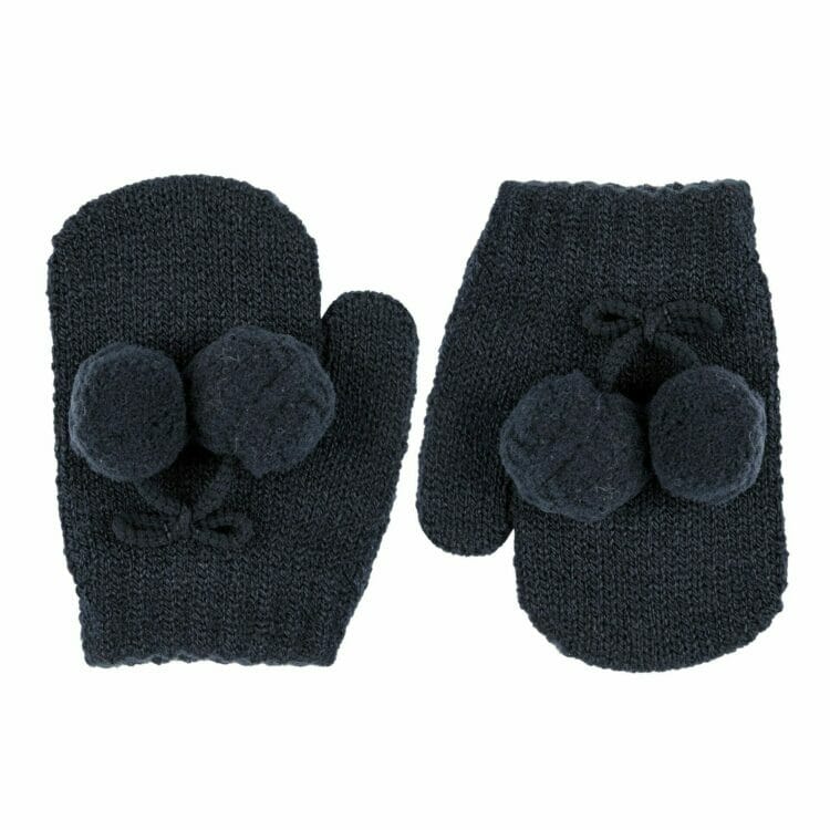 Navy blue mittens for baby with pom poms - Cóndor