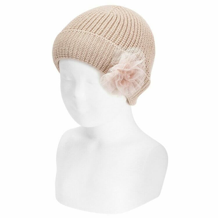 Ribbed pale pink hat for girls - Cóndor