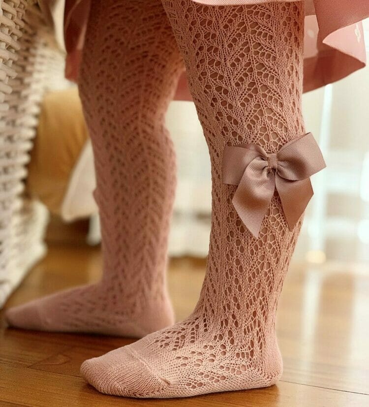 Old rose openwork bow perle tights - Cóndor
