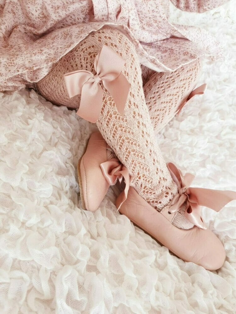 Pale pink openwork bow perle tights - Cóndor