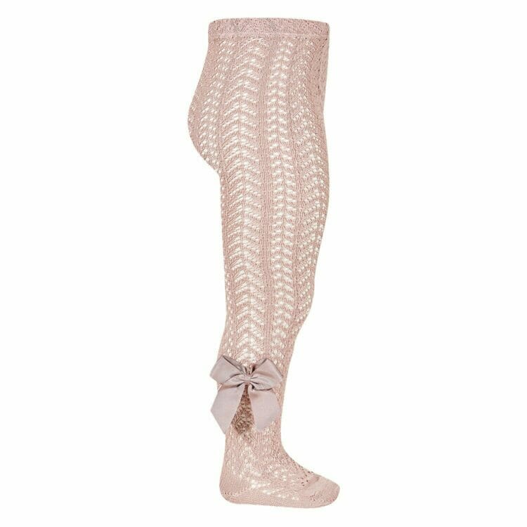 Pale pink openwork bow perle tights - Cóndor