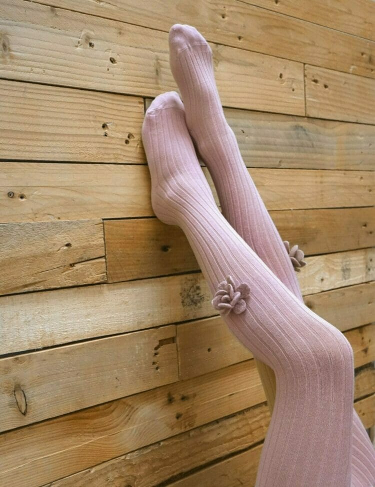 Rib tights with wool flower Pink - Cóndor