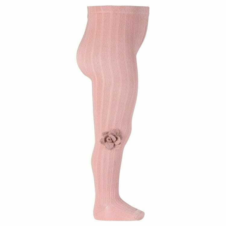 Rib tights with wool flower Pink - Cóndor
