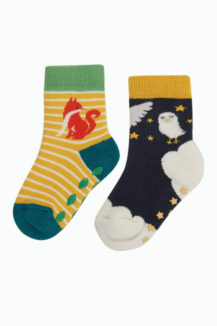 Grippy Socks 2 Pack with owl and fox - Frugi