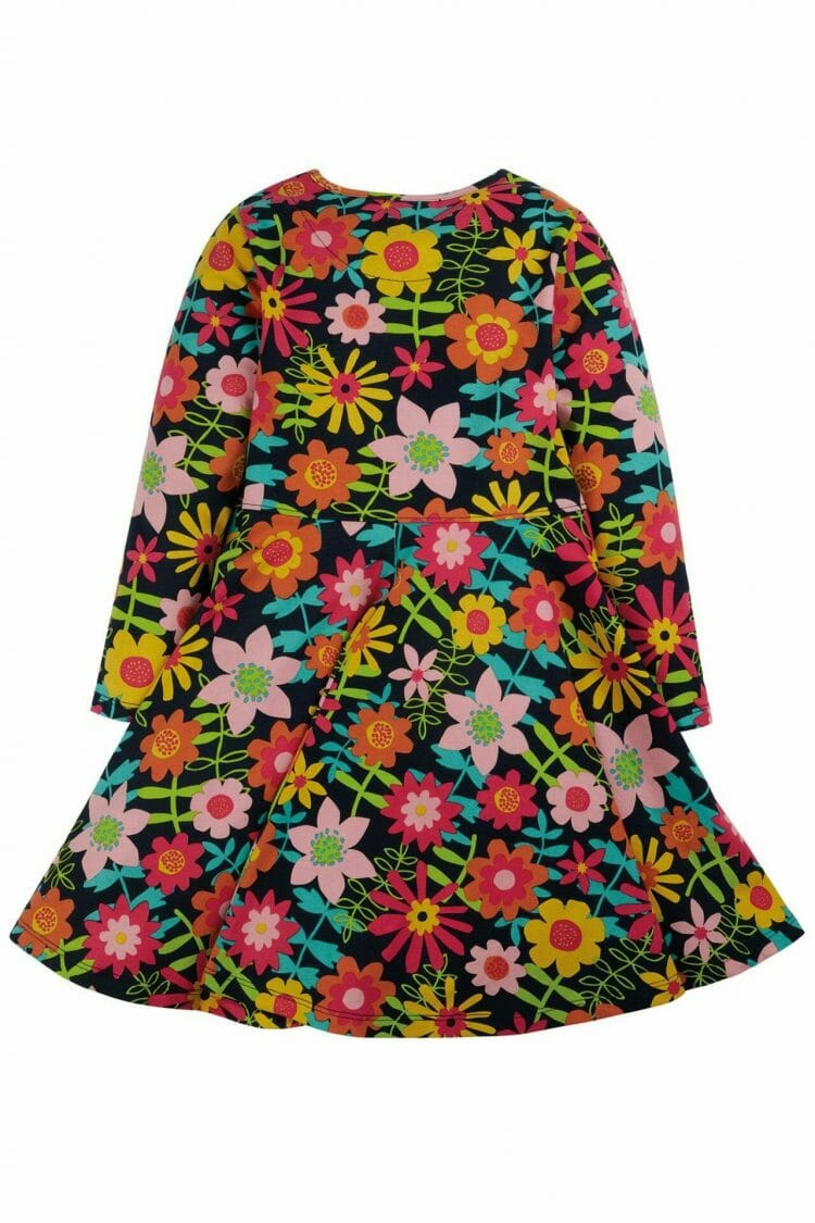 Girls` pink long-sleeve flower dress - Frugi