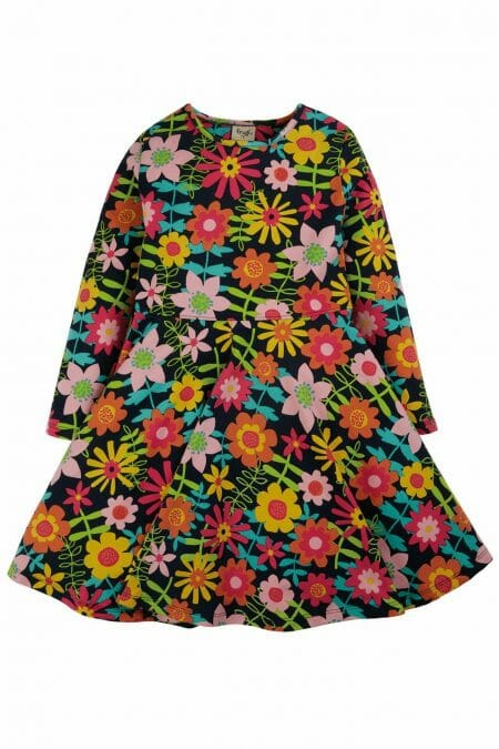 Girls` pink long-sleeve flower dress - Frugi