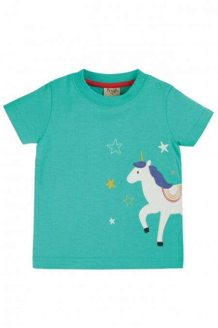 Meiteņu zilzaļš T-krekls ar zirga aplikāciju - Frugi