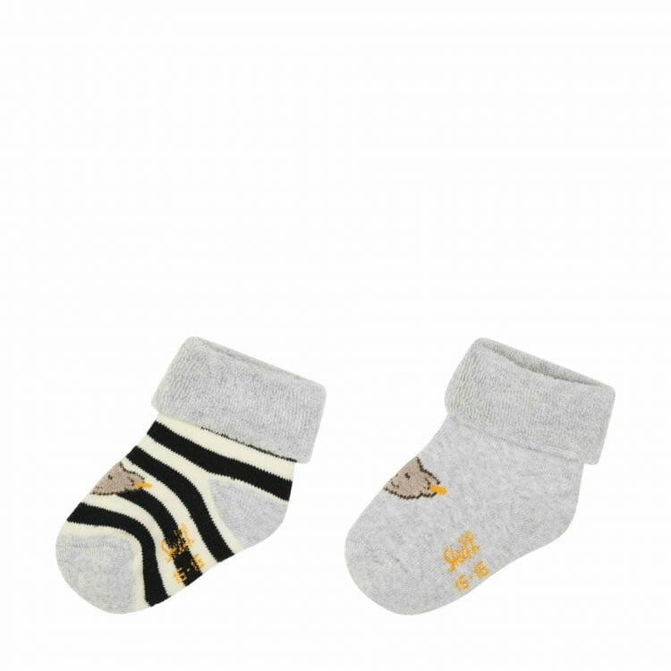 Grey with navy blue baby fluffy socks of 2 - Steiff