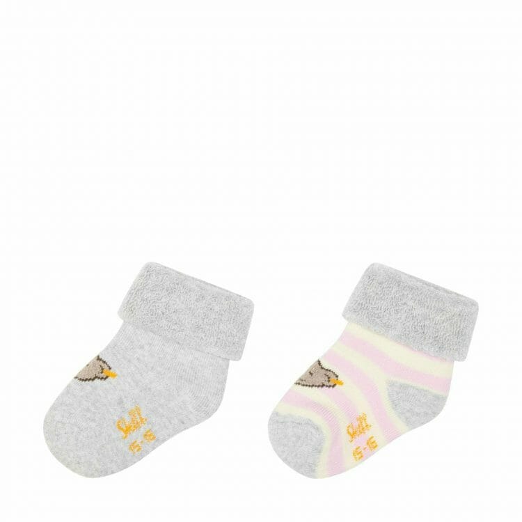 Grey with pink baby socks of 2 - Steiff
