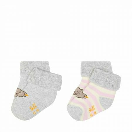 Grey with pink baby socks of 2 - Steiff