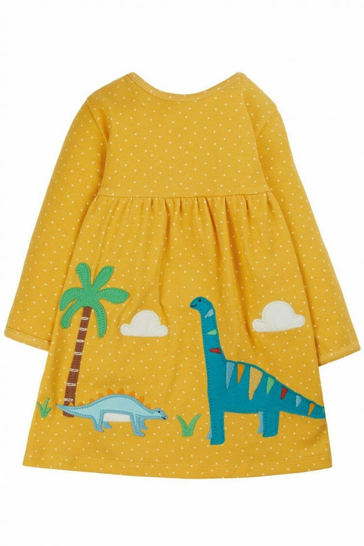 Yellow girl's dress with dinosaur appliqué - Frugi