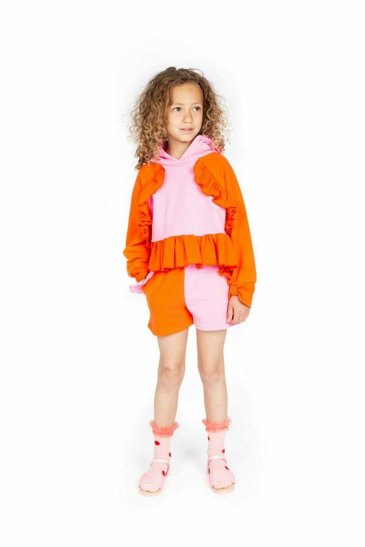 Girls orange and pink block shorts - WAUW CAPOW by Bangbang