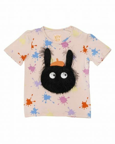 Girls Pink Bunny T-shirt with black fur - WAUW CAPOW by Bangbang