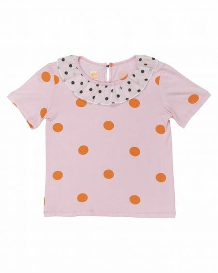 Girls pink T-shirt with collar and dots - WAUW CAPOW by Bangbang