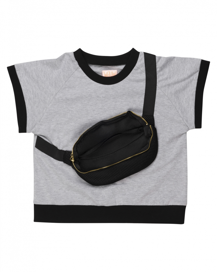 Grey Cotton T-Shirt with Belt Bag - WAUW CAPOW by Bangbang
