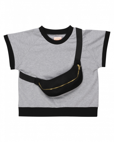 Grey Cotton T-Shirt with Belt Bag - WAUW CAPOW by Bangbang