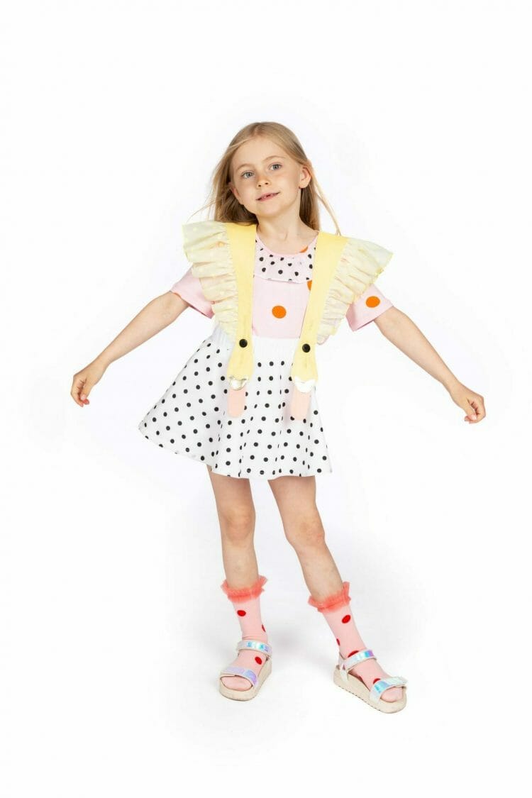 Yellow and white girls` dress with swan - WAUW CAPOW by Bangbang