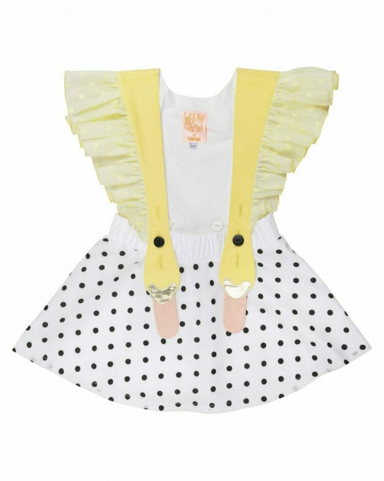 Yellow and white girls` dress with swan - WAUW CAPOW by Bangbang