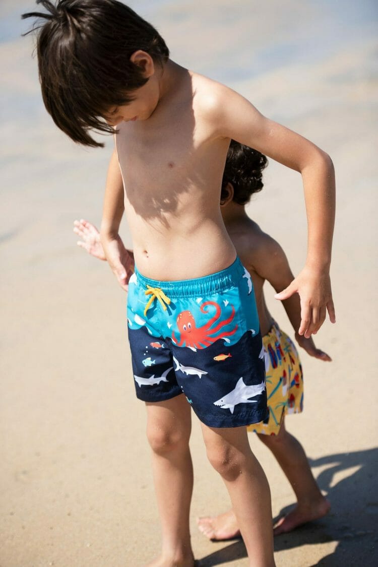 Boys Blue Beach Shorts with Sharks - Frugi