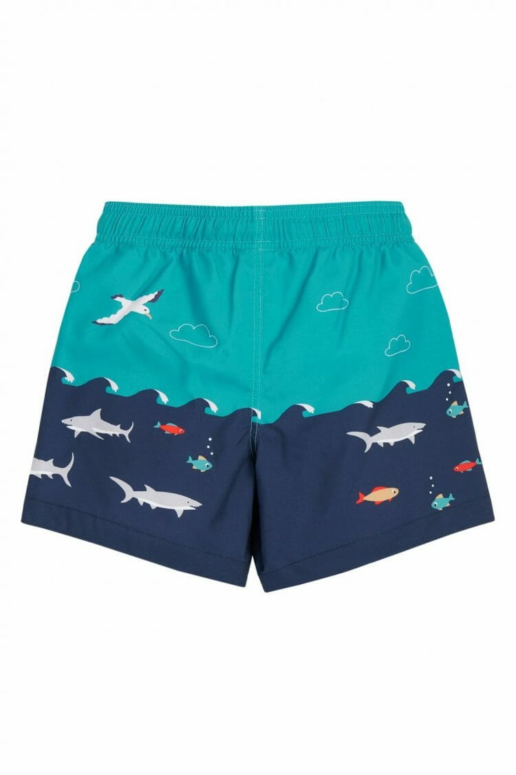 Boys Blue Beach Shorts with Sharks - Frugi