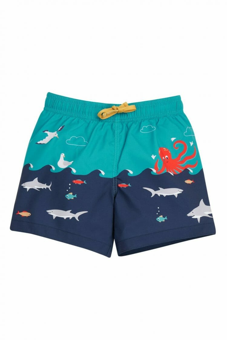 Boys Blue Beach Shorts with Sharks - Frugi
