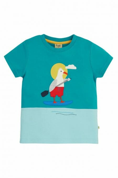 Zils zēnu T-krekls ar sērfojošo kaijas aplikāciju - Frugi