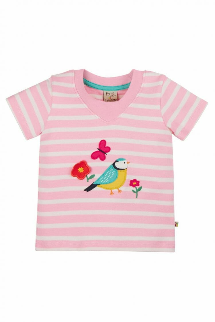 Girls Pink Stripe/Bird T-shirt - Frugi
