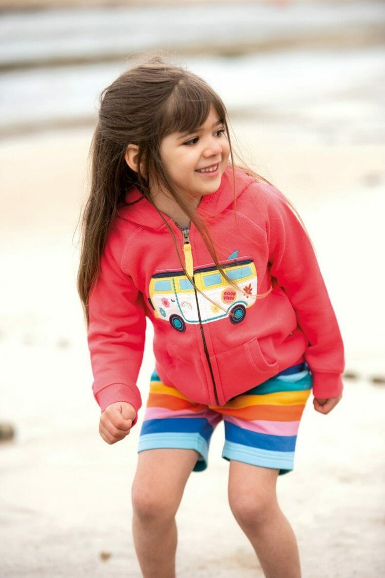Kids Mid Pink Rainbow Stripe Shorts - Frugi