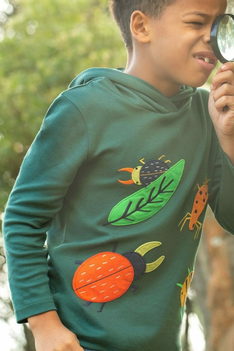 Boys green hoody top with bugs applique