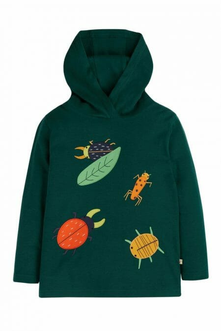 Zēnu zaļš džemperis ar kapuci un kukaiņu druku
