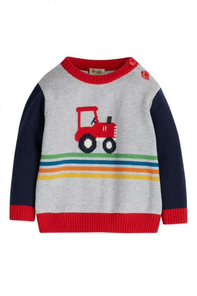Boys grey knitted jumper with tractor - Frugi