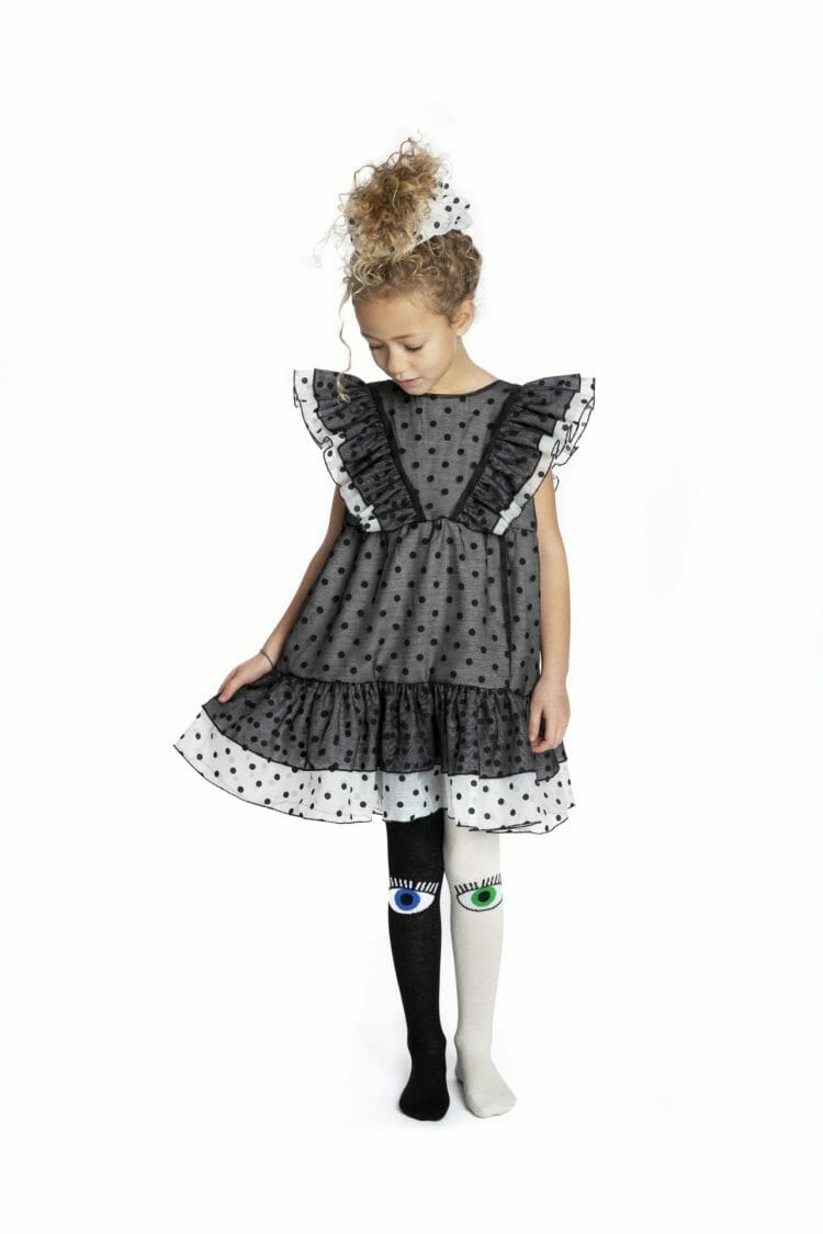 Oline Dot black and white contrast girls` dress - WAUW CAPOW by Bangbang