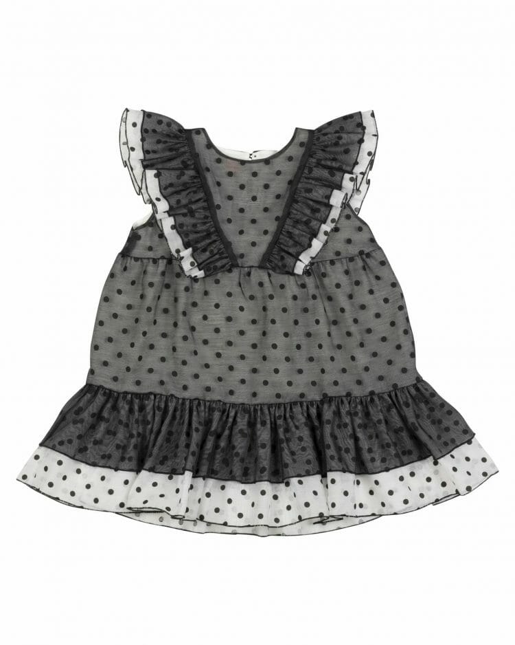 Oline Dot black and white contrast girls` dress - WAUW CAPOW by Bangbang
