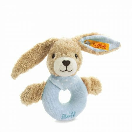 Hoppel rabbit grip toy in blue with rattle - Steiff