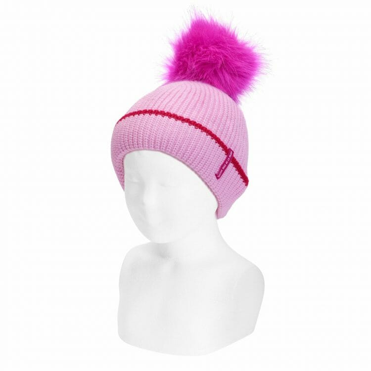 Girls Pink hat with faux fur pompom - Cóndor