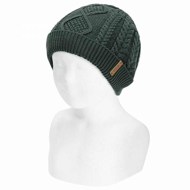 Green fold-over braided knit hat - Cóndor