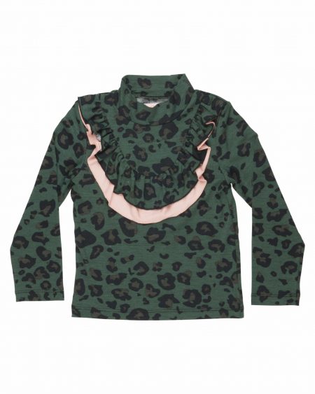 Zaļš leoparda peinta garroku T-krekls meitenēm - WAUW CAPOW by Bangbang