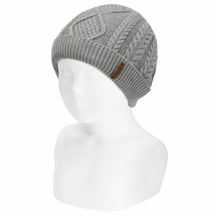 Grey fold-over braided knit hat - Cóndor