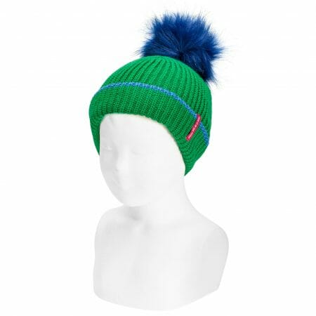 Kids` Green hat with faux fur pompom - Cóndor
