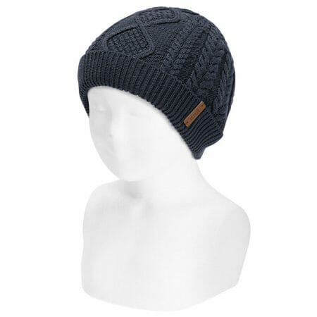 Navy blue fold-over braided knit hat - Cóndor