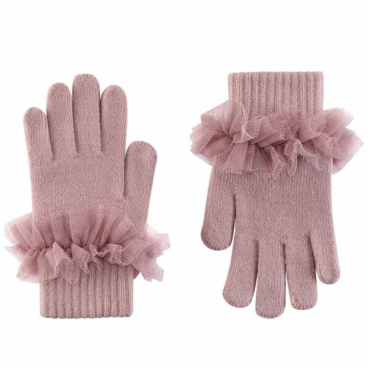 Pink knitted gloves with tulle - Cóndor