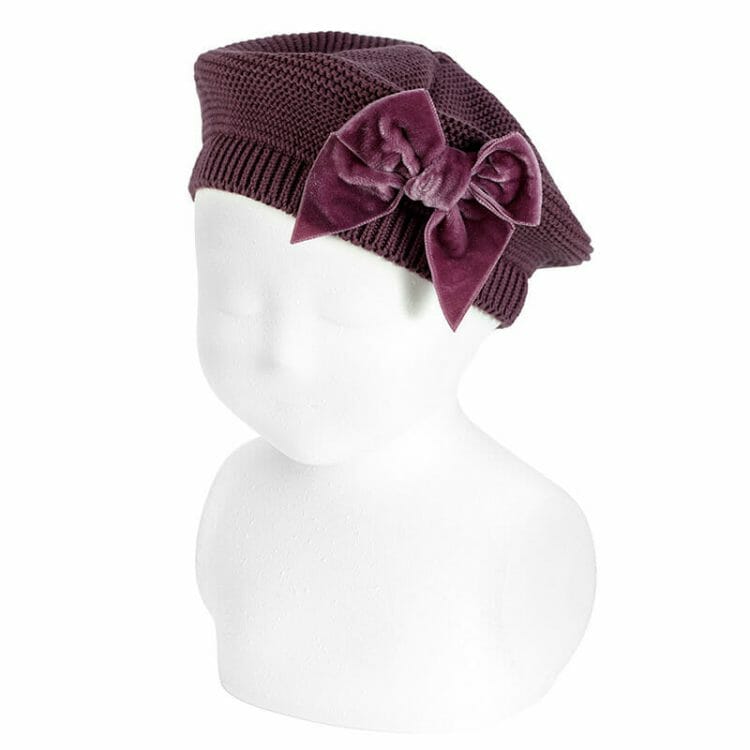 Purple beret with velvet bow