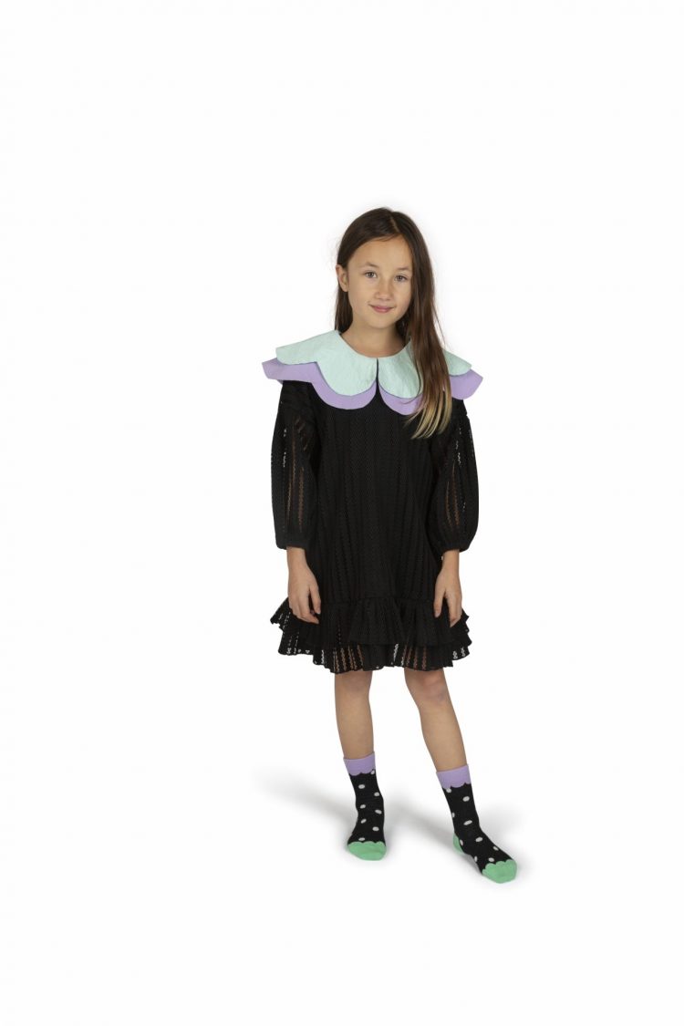 Girls' black dress with purple and mint collar - WAUW CAPOW by Bangbang