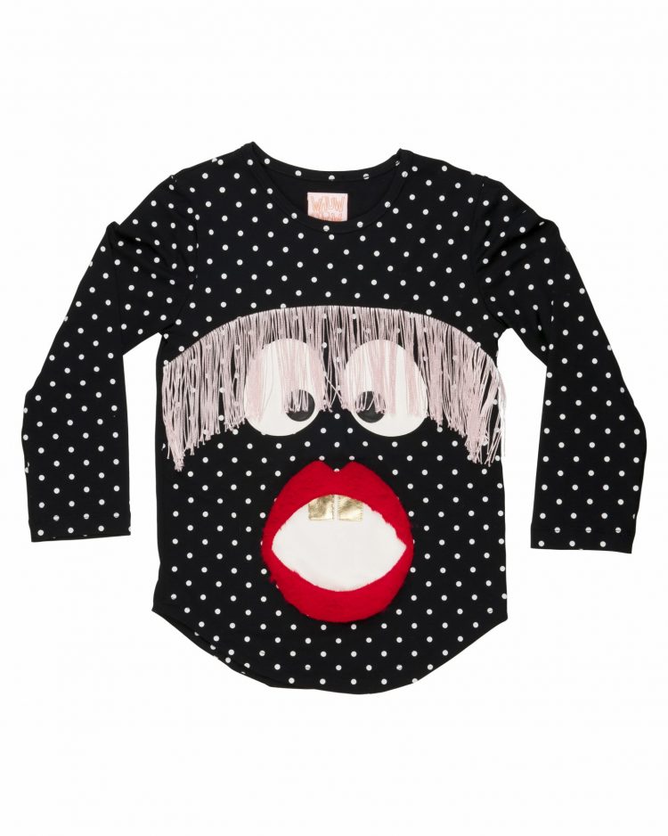 Girls` black T-shirt with face - WAUW CAPOW by Bangbang